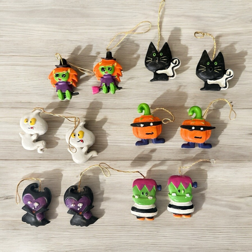 Mini Halloween Tree Resin Ornaments Lot‎ Of 12 Decorations